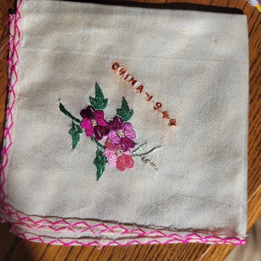 Vintage 1944 Silk Hankie China ~ WWII Era ~ Military Sweetheart Souvenir